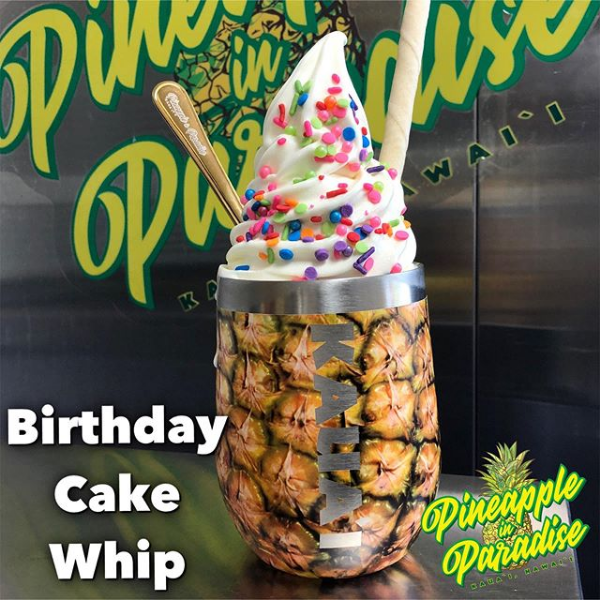 birthday cake whip in a stainless steel tumbler