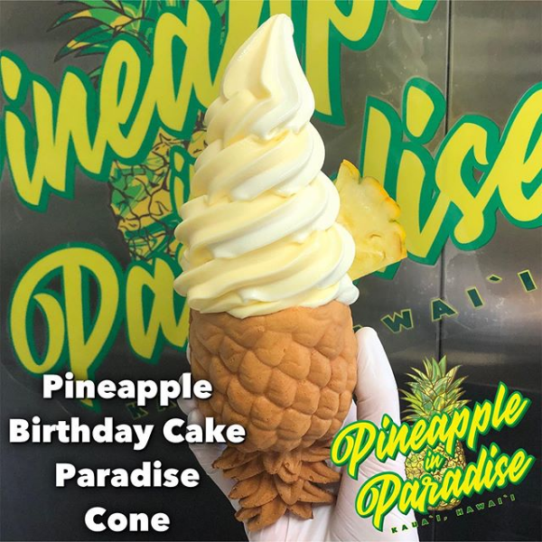 pineapple and birthday cake whip in a paradise cone